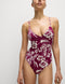 Tummy Control Palm Print Plunge Swimsuit